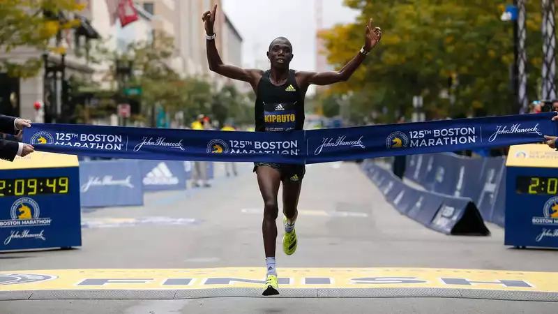 What kind of running shoes did the Boston Marathon winner wear?